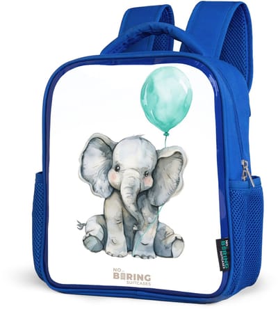 NoBoringSuitcases.com® - Rugzak blauw - Schooltas jongens - Olifant met blauwe ballon - Kinder rugtas jongen - Boekentas kind - Kinderrugzak voor school - Schoolrugzak