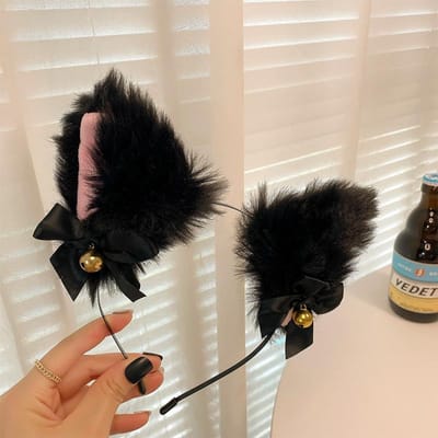 Gemaskerd Bal Halloween Kat Oren Cosplay Kat Oren Feestkostuum Strikje Bell Hoofdtooi Hoofdband Haarornament zwart