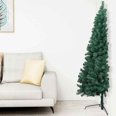 vidaXL - Kunstkerstboom - met - verlichting - en - kerstballen - half - 240 - cm - groen