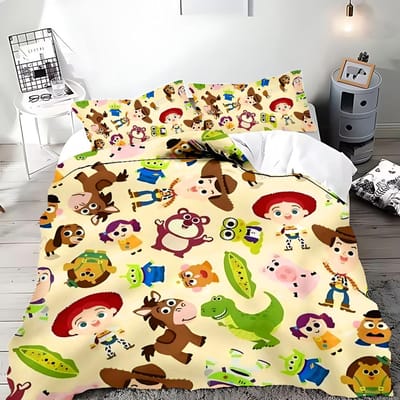 Housse de couette taie d'oreiller Toy Story Cartoon Buzz l'Éclair Parure de lit Adulte Garçon Fille Décoration de chambre Cadeau enfant Simple AU King(245*210cm)3pcs