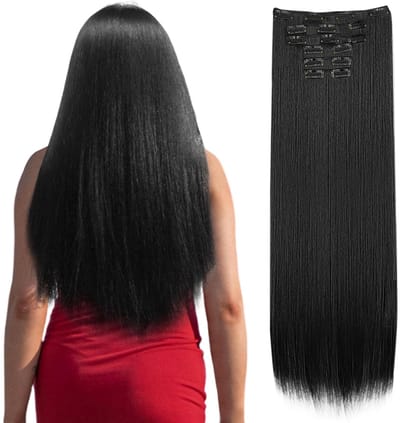 Dailygoods- Clip in Haarextensions 23 Inch - Echt Menselijk Haar - Naadloze Extensions - Zwart - Lichtgewicht - Hoge Kwaliteit - Haarextensies