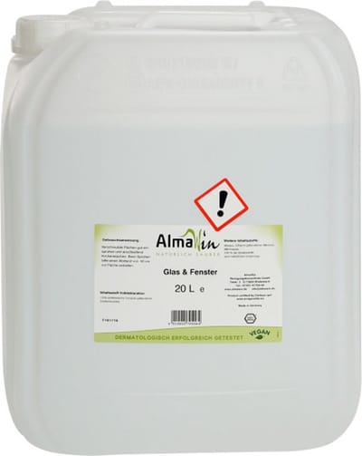 AlmaWin Raam & Glas reiniger – Vegan – Dermatologisch getest – Reiniging van spiegels, glazen, schermen – Ook geschikt voor ruitenwissersysteem – 100% Duurzaam – 20L