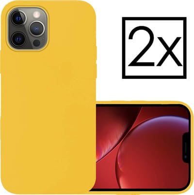 Hoesje - 2 Stuks - Geschikt voor Apple iPhone 14 Pro - Sterk & Shockproof - Case Siliconen - Back Cover - Telefoon Hoes - Geel