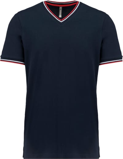 Kariban Heren-t-shirt piqué V-hals K374 - Navy / Red / White - XXL