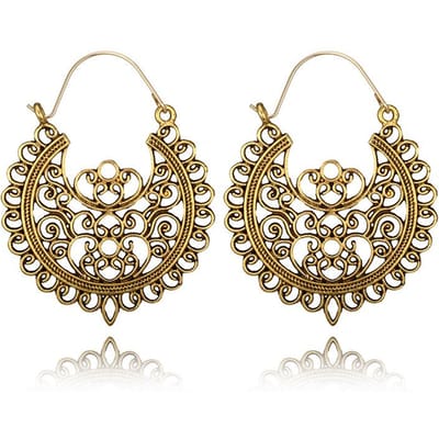 Boucle d'oreille créole creuse de couleur vintage pour femme Boucle d'oreille pendant arbre fleuri bohème Accessoires de bijoux de mode pour fête de mariage beige
