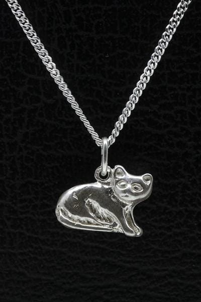 Zilveren Poes ketting hanger - liggend