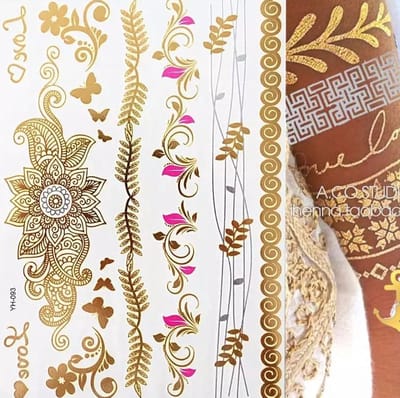 Akyol - Nep tattoo – fake - tattoo - kleurrijke metallic tattoo's - body choker festival - bohemian - feest - zomer - dames - glitters - juwelen tattoo - plaktattoo - neppe tattoo – 1 vel met tattoos – fantasie – nep tattoo – festival tatto