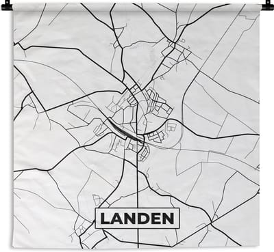 Wandkleed - Wanddoek - België – Landen – Stadskaart – Kaart – Zwart Wit – Plattegrond - 180x180 cm - Wandtapijt