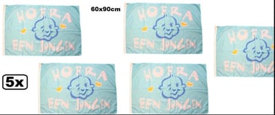 5x Vlag hoera een jongen 90 x 60 cm