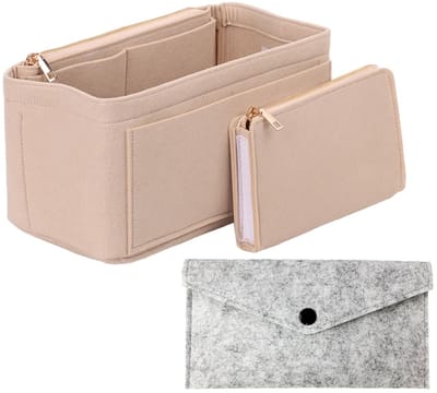 Dailygoods- Draagtas met afneembare make-uptas - Vilten Boodschappentas - Handtas-organizer - Portemonnee - 13 zakken - Beige/lichtgrijs