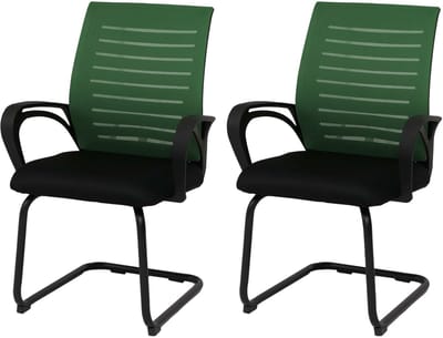 Set van 2 eetkamerstoelen MCW-K51, stoel met armleuningen, stof/textiel (250 g/m²) MVG ~ groen, frame zwart