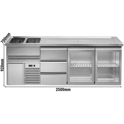 GGM Gastro Biertheke Premium PLUS - 2500x700mm - 2 Glastüren & 3 Schubladen
