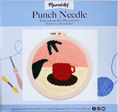 Figured'Art Punch Needle Kit voor Volwassenen en Kinderen - Warme Chocolade - Perfect voor Beginners. Compleet klaar-om-te-borduren set, maat 20x20 cm met ronde frame