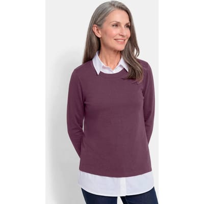 Sweatshirt in 2-in-1-look - bessen / wit - Gr. 19 van Goldner Fashion