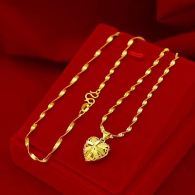 18k Goudkleurige Ketting Voor Vrouwen Bruiloft Verloving Fijne Sieraden Liefde Hart Hanger Sleutelbeenkettinkje Choker Bijoux Verjaardagscadeaus 45cm(18inch) red