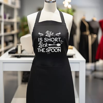 Verstelbaar kookschort, unisex, met 2 Zakken Vloeistof Druppel Waterbestendig Koken Keuken Restaurant Bar Schilderen BBQSchort, voor diverse doeleinden, Zwart Schorten Koksschort Unisex Schorten voor Vrouwen en mannen , life is short lick the spoon