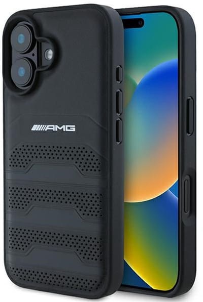 Mercedes-Benz AMG Leather Perforated Backcover hoesje - geschikt voor Apple iPhone 16 - Zwart