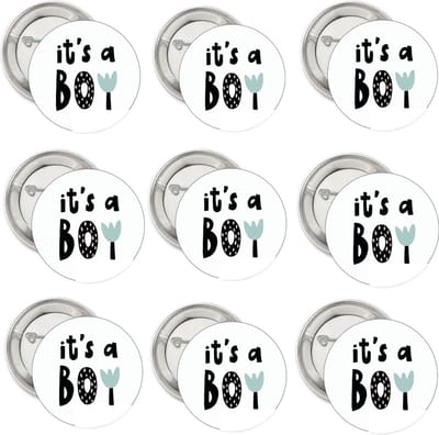 9 genderreveal buttons It's a Boy black white mint - baby - zwanger - geboorte - it's a boy - button - babyshower - boy