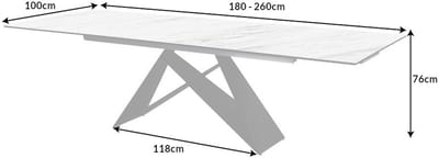 Uitschuifbare eettafel PROMETHEUS 180-220-260cm wit marmer keramiek gemaakt in Italie - 39562