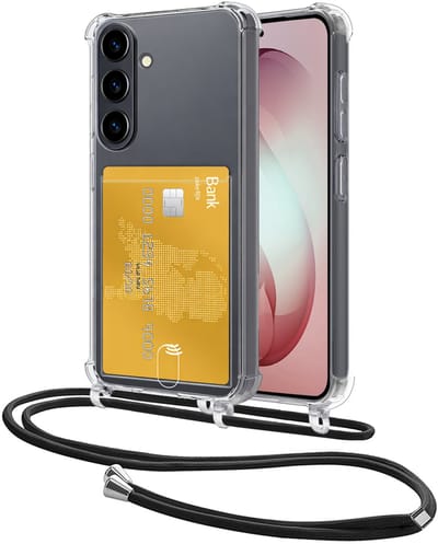 Hoes Geschikt voor Samsung Galaxy S26 Hoesje Pasjeshouder Cover Met Koord Shock Proof Case Siliconen Hoes Met Telefoonkoord en Kaarthouder - Transparant