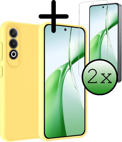 Hoesje Met 2x Screenprotector - Geschikt voor OnePlus Nord CE4 - Sterk & Shockproof - Back Cover - Siliconen Case - Telefoon Hoes - Geel