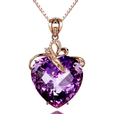 POMOiii Luxe hartvormige Amethist 18K Goud Kleur Natuurlijke Amethist Ketting Hanger Voor Vrouwen Bruiloft Sieraden rosé gouden kleur