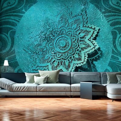200cm X 140cm - Fotobehang - Azure Bloem , mandala