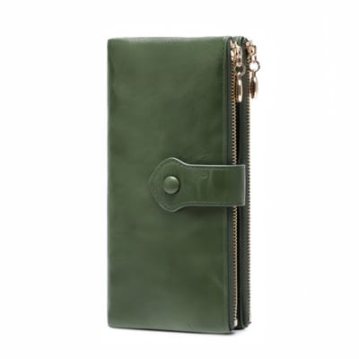 Dubbele portemonnee - Grote capaciteit - Dubbele ritssluiting en gesp - Multifunctioneel - 9,5*19*1,5 cm - Groen - 1 stuk