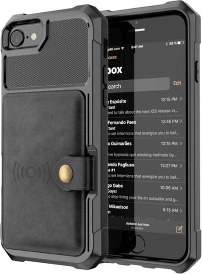 Geschikt voor 3 in 1 Back cover voor Apple iPhone 7 | iPhone 8 - Zwart | TPU - PU Leer | Pasjeshouder met Magneet voor Autohouder