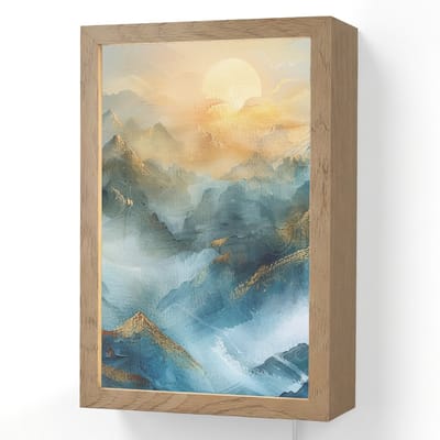 Wandlamp 20x30 cm - Oplaadbaar - Abstract - Landschap - Bergen - Blauw - Modern - Wandlampen binnen woonkamer - Slaapkamer lamp met kabel - Decoratieve nachtlamp - Vloerlamp snoer