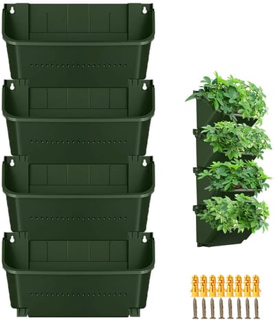verticale wandplant, verticale tuinplantenwand met 4 zakken, wandgemonteerde plantenzakken, wandtuin voor binnenplaats, tuin, balkon, woondecoratie