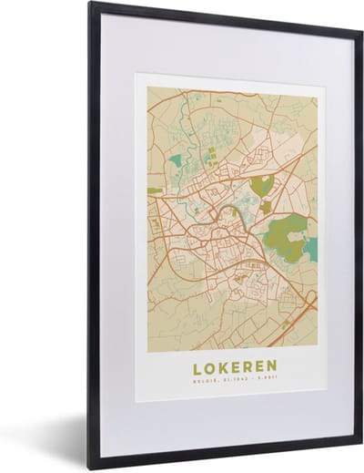 Fotolijst incl. Poster - Vintage - Lokeren - Stadskaart - Plattegrond - Kaart - 40x60 cm - Posterlijst