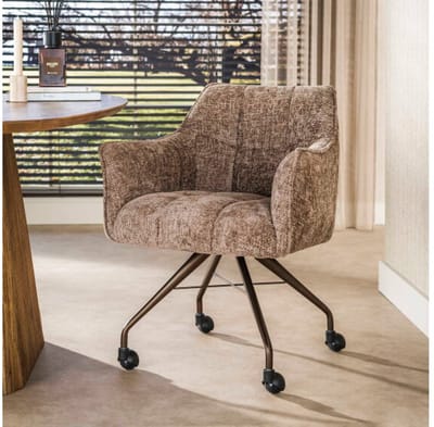 Eetkamerstoel Raster met wieltjes hoven - champagne - bruin onderstel - eetkamerstoelen set van 2
