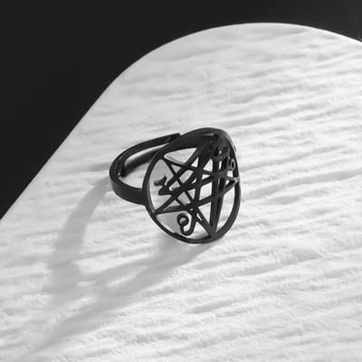 Nieuw Boek van Necromancer Symbool Roestvrij Staal Ring Neutrale Stijl Mannen en Vrouwen Veelzijdige Mode Accessoires white