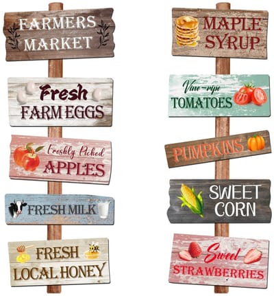 Dailygoods- Richtingaanwijzer 10 stuks - Boerenmarkt Decoratie - Evenementenplanners - Duidelijke Leesbaarheid - Karton - 10 Ontwerpen - Marktbord