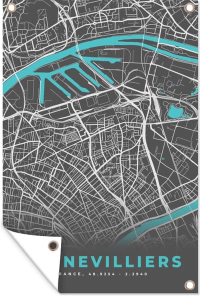 Muurdecoratie Gennevilliers - Frankrijk - Plattegrond - Kaart - Stadskaart - 120x180 cm - Tuinposter - Tuindoek