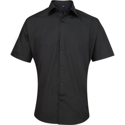 Premier Heren Supreme Heavy Poplin Short Sleeve Work Shirt (Zwart)