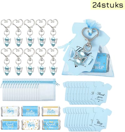 1 set (24 stuks) - Communie- en doopcadeaus - Engelhangers, stickers, snoepzakjes en bedankkaartjes - Prachtige herinneringscadeaus - Bedankcadeaus - blauw