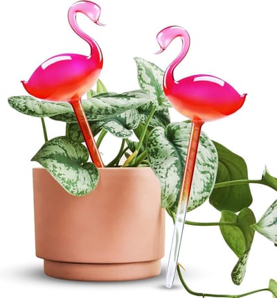 Zelfbewaterende glazen bollen 2 stuks - Flamingo gradiënt felroze 10" lange handgeblazen bollen pot planten watergever - voor binnen en buiten tuin patio hangende bloemsteel decoratief automatisch irrigatiesysteem - 2 stuks(roze)