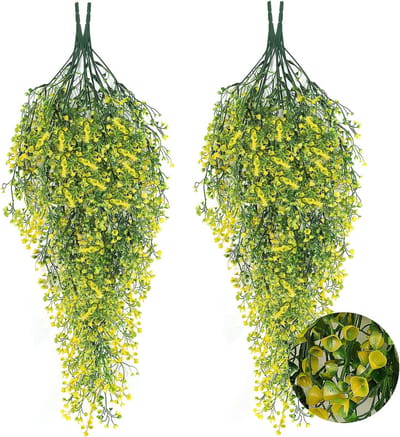 4 stuks - Kunstbloemen - Kunstplanten - hangende nepplanten - kunstmatige decoratie - kunstmatige hangplanten - nepranken met nepbloemen - nepplanten voor de slaapkamer - esthetische wanddecoratie - voor thuis , tuin , feest - geel