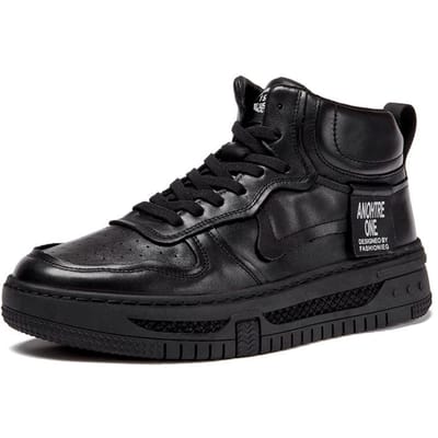 Heren High-top Sneakers Leer Herenschoenen Herfst en Winter Air Force Trend Casual Alles-match Bovenlaag Rundleer Kleine Witte Schoenen voor Heren 44 black