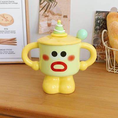 Mok met Deksel Lepel Schattige Kop Keramiek Vreemde Waterbeker Koppel Geven Meisjes Verjaardagscadeau Souvenir 301-400ml