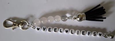 Sleutelhanger "Veel Liefs" / Rozenkwarts