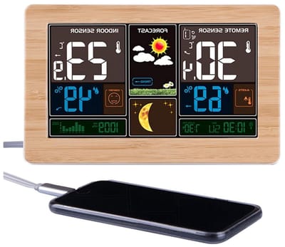 Weerstation - Digitale Monitor - Weersvoorspelling Binnen - Draadloze Sensoren - Gekleurd Display - Houtnerf