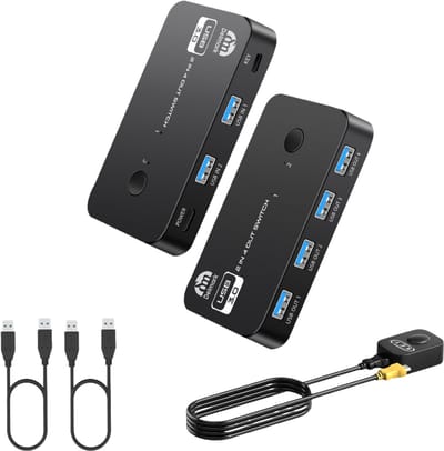 Delmark USB 3.0 Switch - 2 naar 4 - Deel 4 USB poorten op 2 PC's - inclusief 2x USB kabel