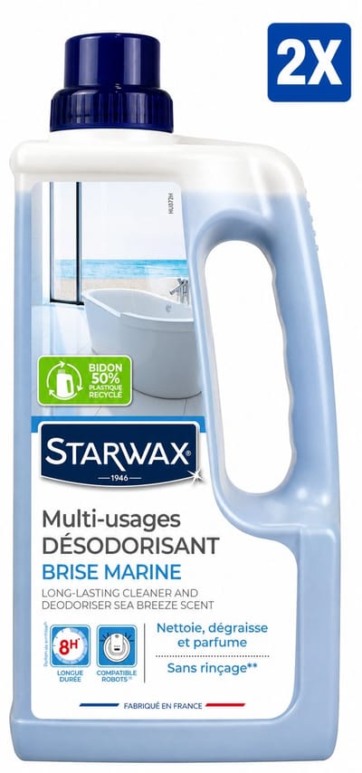 Starwax Allesreiniger Multi-Usages Brise Marine 1 Liter - Set van 2 Flessen (2 L Totaal) - Geurverdrijver Ontvetter Zonder Bleekmiddel en Zonder Spoelen - Made in France