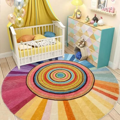 Regenboog Rond Tapijt Woonkamer Slaapkamer Tapijten Lolly Nachtkastje Voetmat Pluizig Zacht Kleed Huisdecoratie Tapijten Alfombras 80x80cm blue