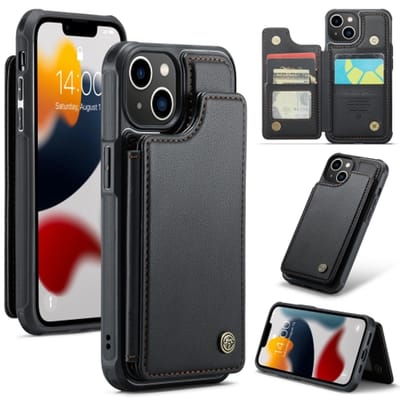 Luxe Portemonnee Backcover met Anti-RFID kaarthouders voor iPhone 15 _ Zwart