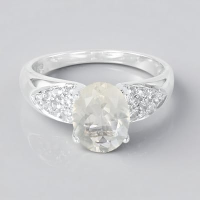 Cavill - Elegante damesring 925 Sterling Zilver - 1,27 ct ovale Orthoklaas Madagaskar - 20 witte topaas - 1,55 ct totaal - maat 17