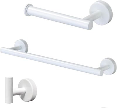 Badkameraccessoires Set - 3-delige Rvs Handdoekrails, Wandgemonteerde Handdoekhouder, Toiletpapierhouder en Badjas Haak voor een Stijlvolle Badkamerinrichting